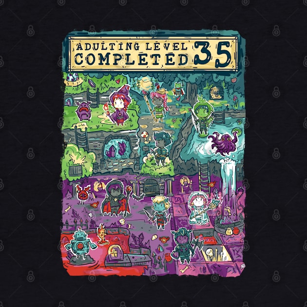 Adulting Level 35 Completed Birthday Gamer by Norse Dog Studio